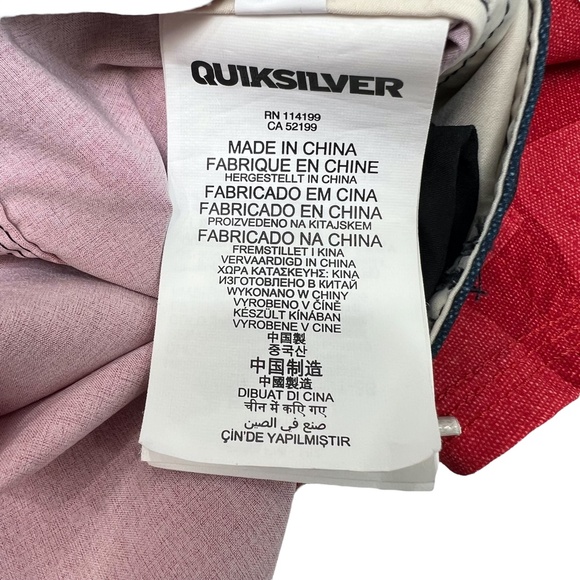 QUICKSILVER RED CHECKERBOARD WITH BLUE WAISTBAND BOARD SHORTS - Picture 9 of 13